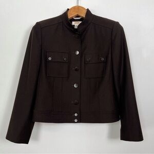 Vintage Talbots Classic Brown Wool Utility Jacket Cropped Blazer Lined Size 12